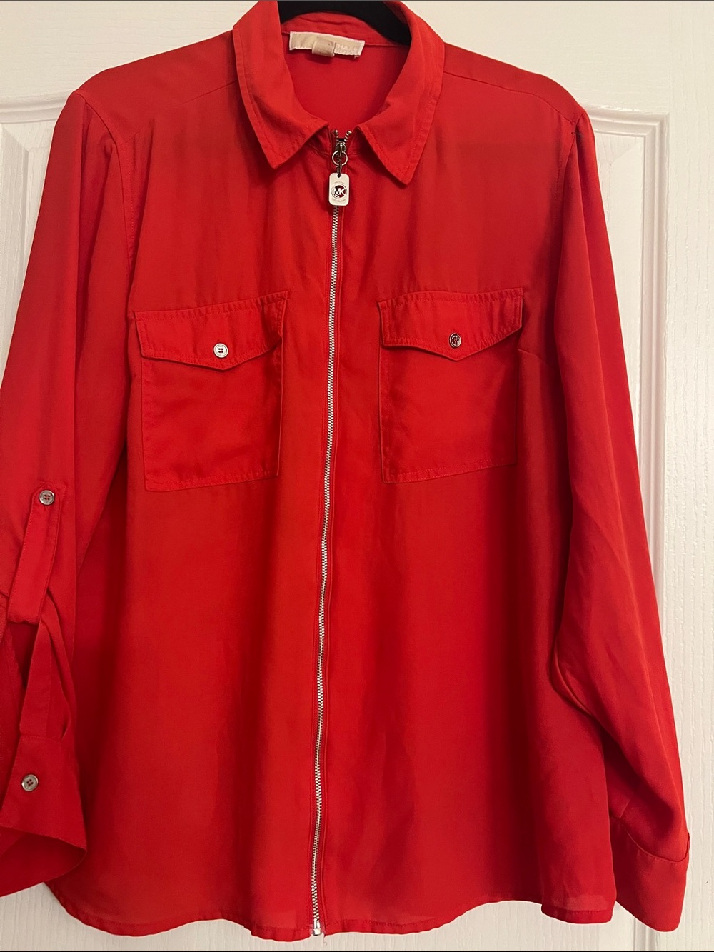 MICHAEL Michael Kors Red Zip-Front Utility Blouse